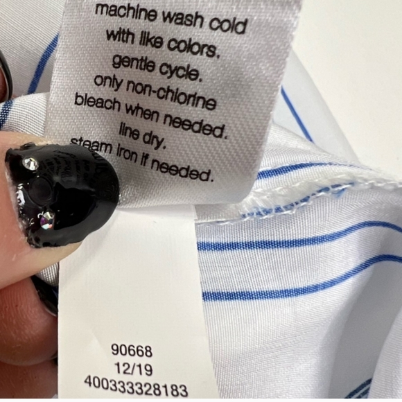 Elizabeth & James Blue White Striped Neck Bow Button Down Shirt Blouse Small - Picture 4 of 7